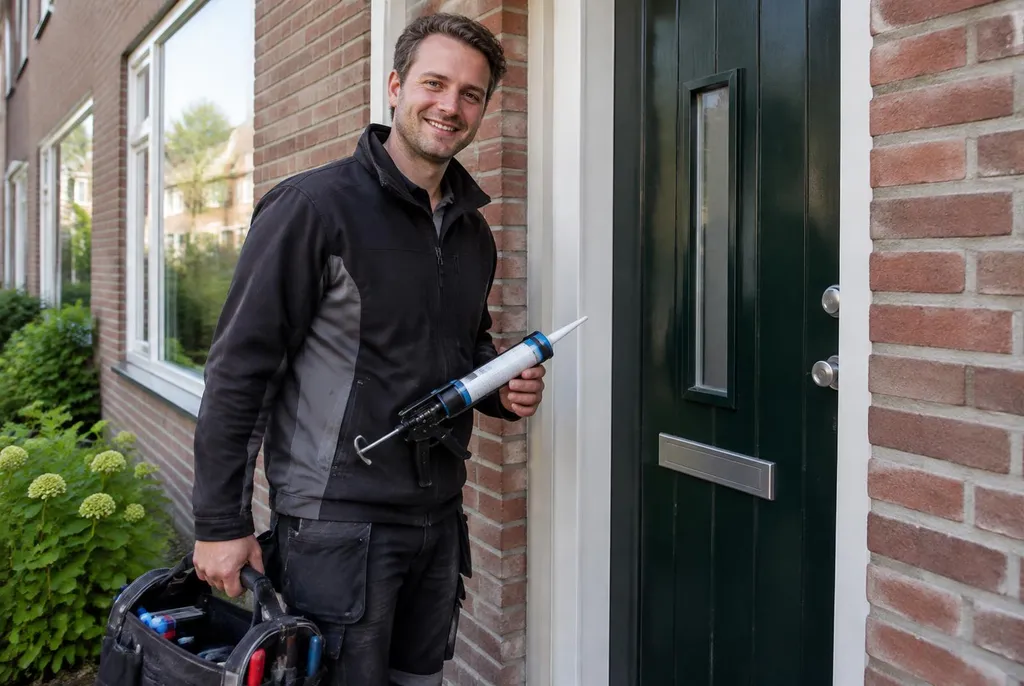 Vakman van Kitbedrijf Amersfoort bij de voordeur van een woning